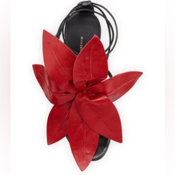 New GIUSEPPE ZANOTTI Floral-appliquéd Leather lilium Sandals Red 38 $1,895 - Picture 5 of 13